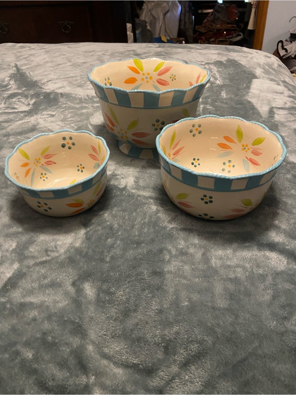Temptations Floral Ceramic Mixing Bowls in Cream, Blue, Yellow, Orange, Green